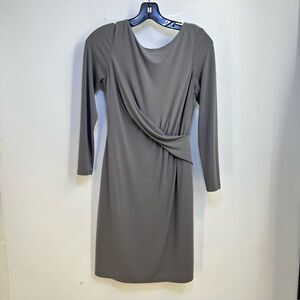 Vince Camuto Size 4 Gray Slinky Long Sleeve Scoop Neck Back Zipper Dress